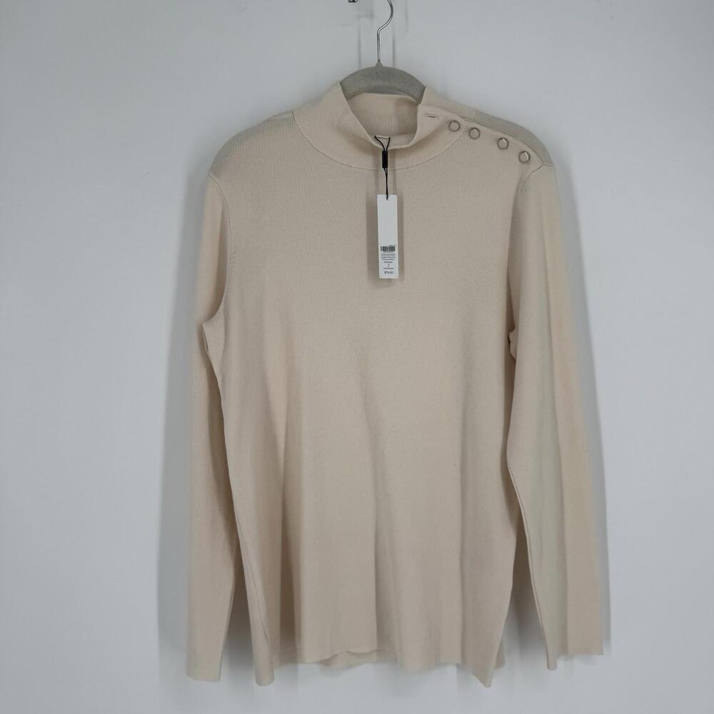 Chicos sweater womens large L cream ivory pearl neck minimalist office career